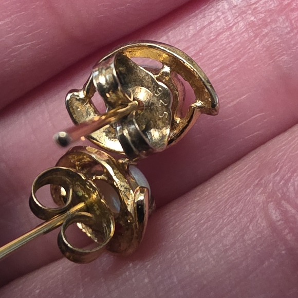 Vermeil 925 Gold Toned Vintage Opal Earrings - Picture 6 of 11